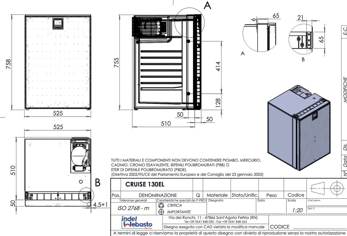 Isotherm | Elegance EL130 Marine / Campervan / Caravan Fridge | 12/24V