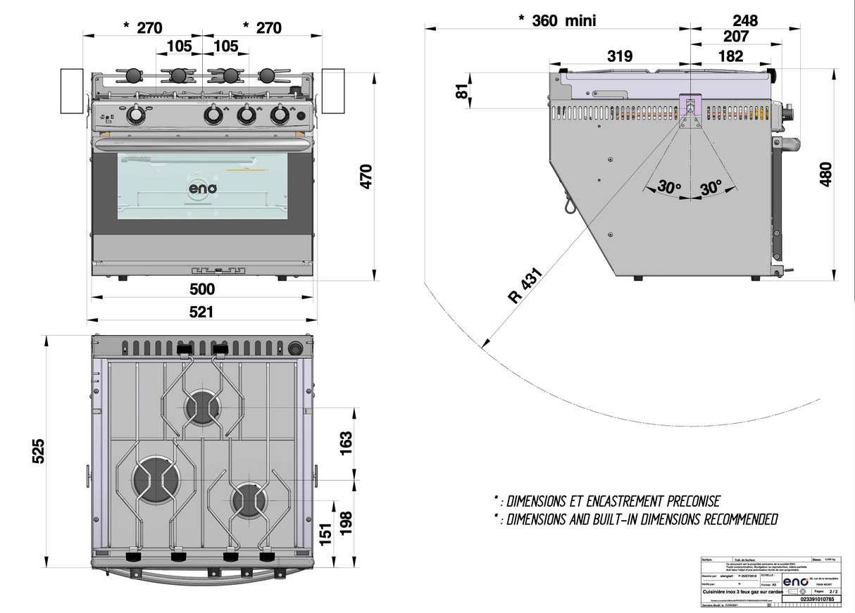 ENO | Ultim 3 Burner Marine / Campervan / Caravan Oven with Grill