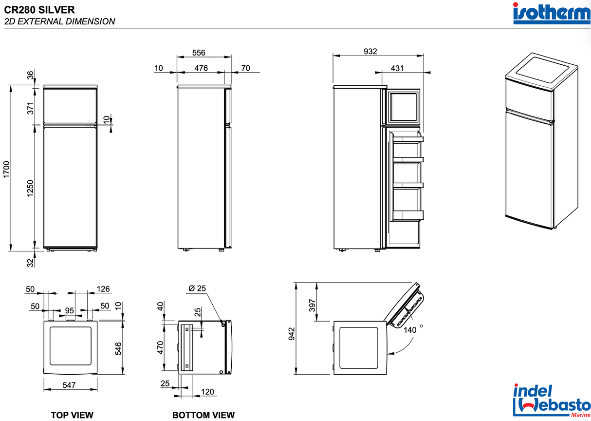 Isotherm | Silverline CR280 Two-Door Fridge-Freezer – 280L (12/24V DC)