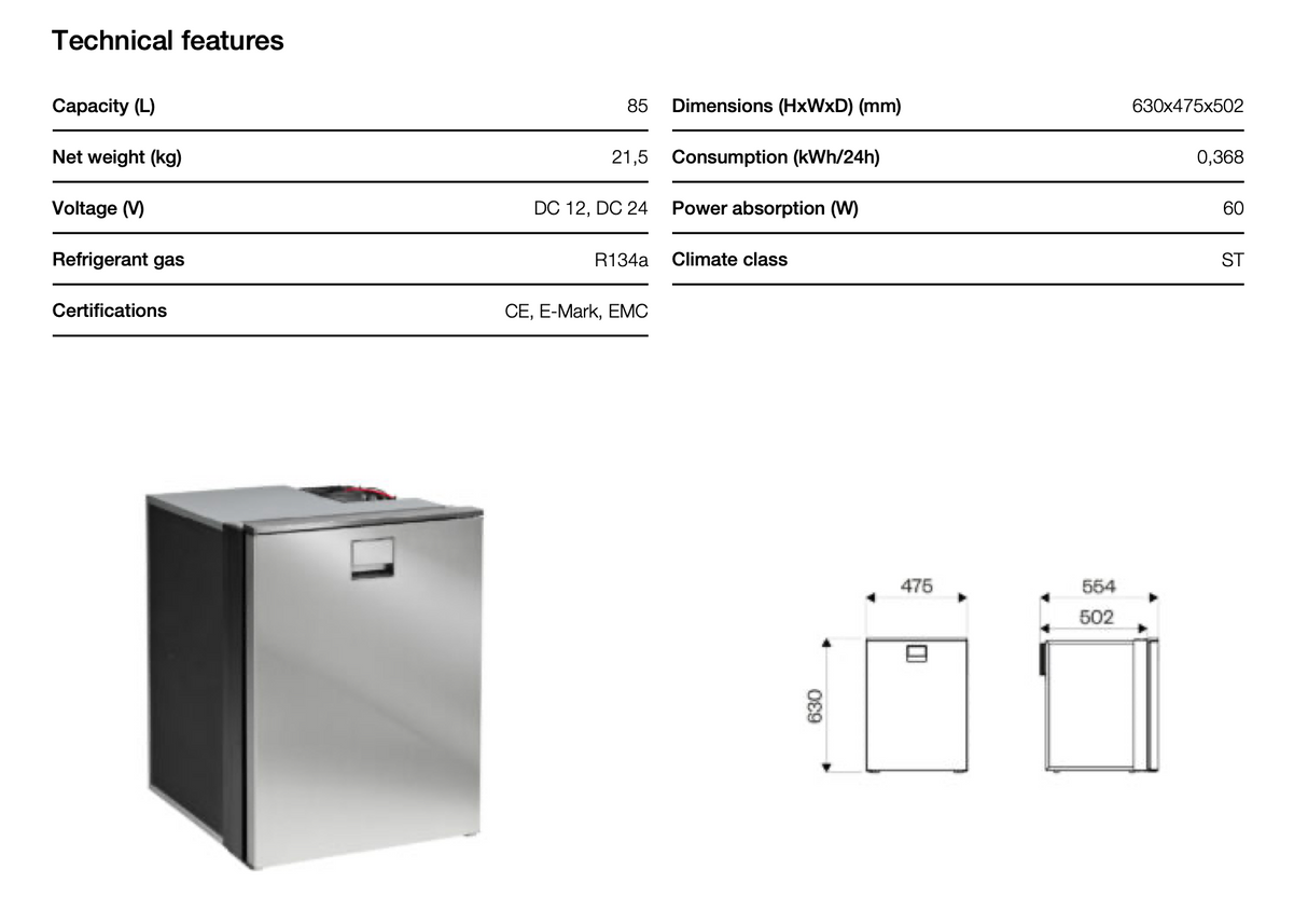 Indel B EL85 | Elite 85 MARINE / CAMPERVAN / CARAVAN FRIDGE (12/24V)