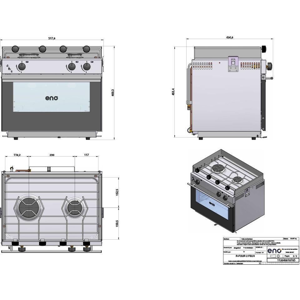 ENO Origin 2 Burner Marine / Campervan / Caravan Oven (No Grill or Ignition)