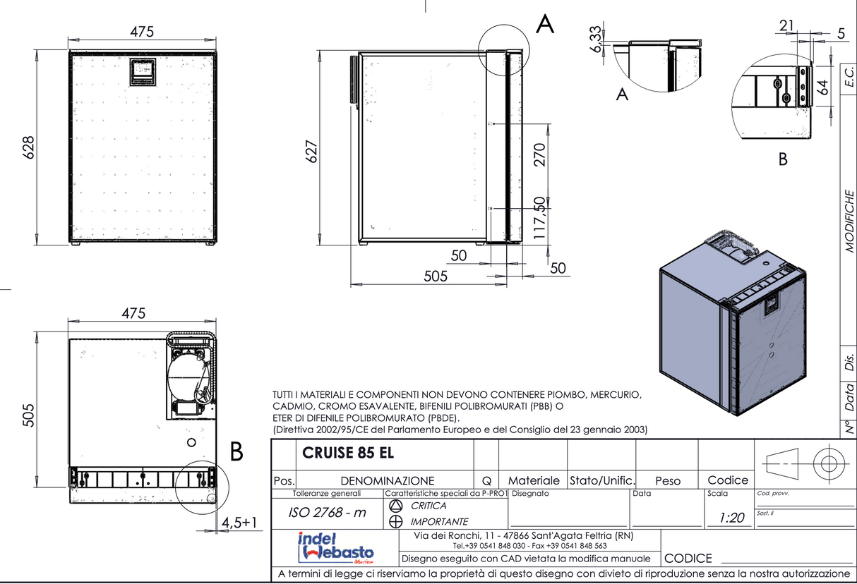 Isotherm | Elegance EL85 Marine / Campervan / Caravan Fridge | 12/24V