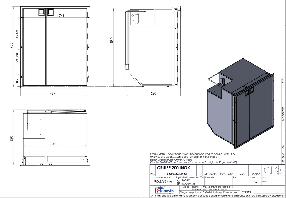 Isotherm CR200 Marine / Campervan / Caravan 150L Fridge/50L Freezer | Inox Clean Touch