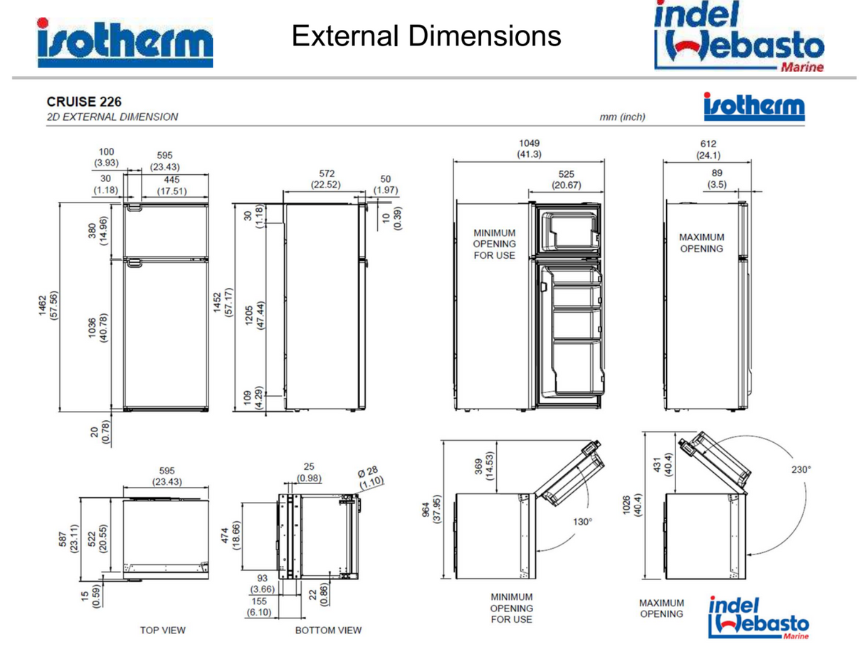 Indel B CR226 | CRUISE 226 Classic Total Black  MARINE / CAMPERVAN / CARAVAN FRIDGE (12/24V)