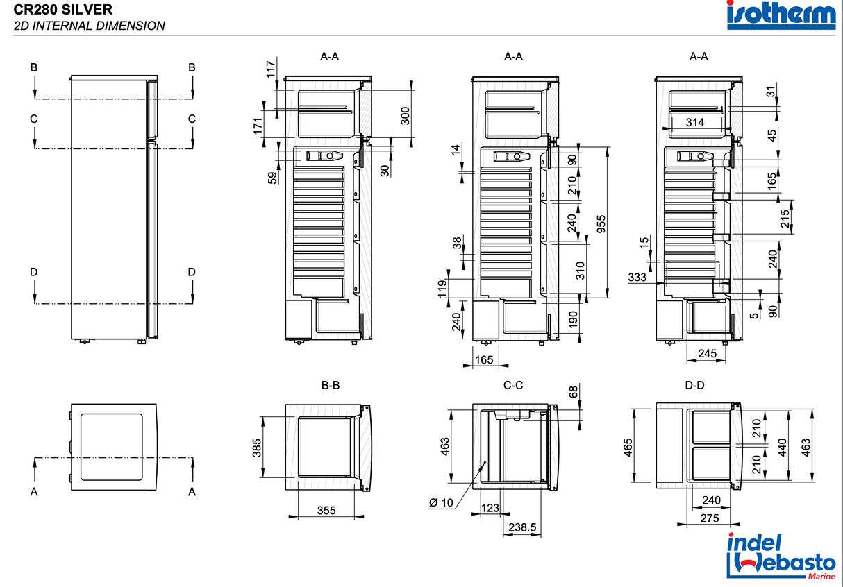 Isotherm | Silverline CR280 Two-Door Fridge-Freezer – 280L (12/24V DC)